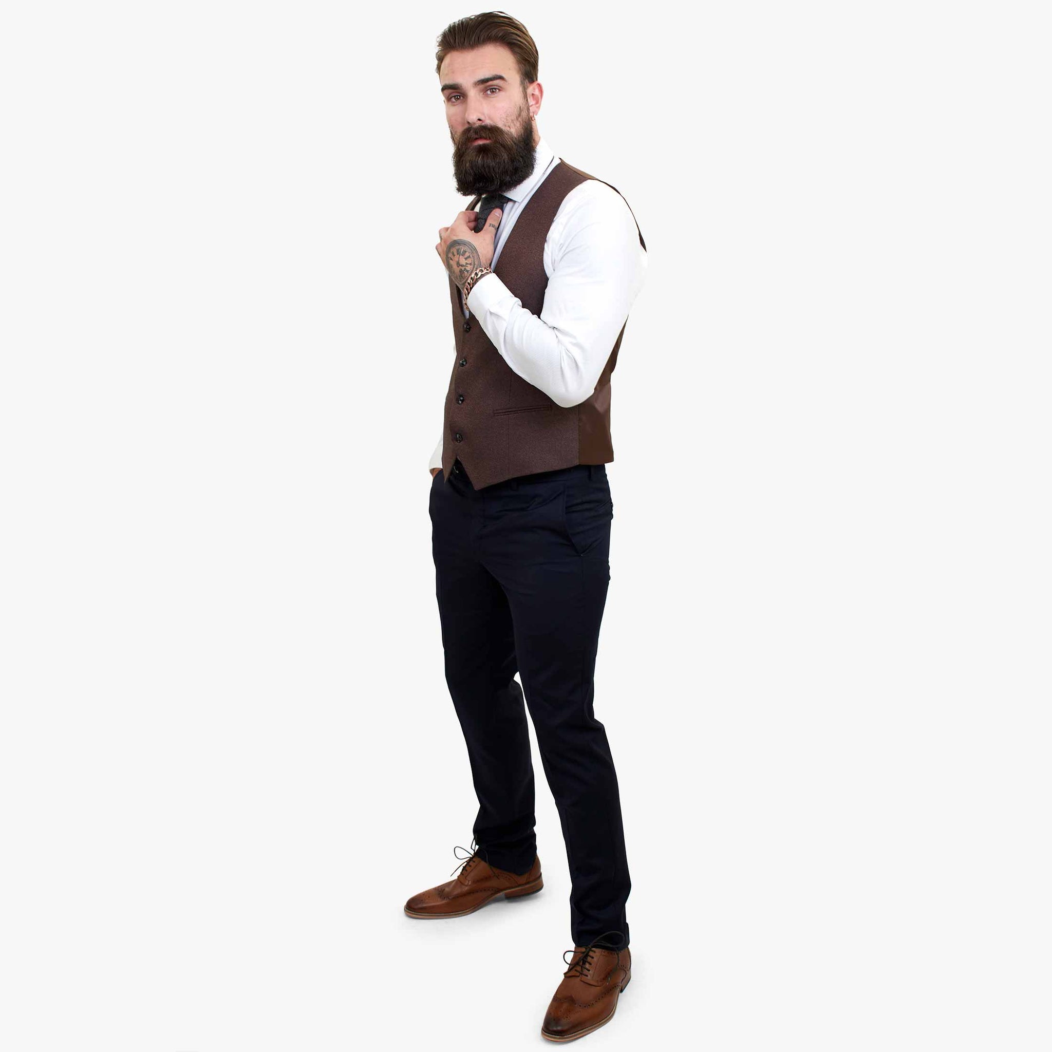 Happy Gentleman ELEGANTE villane kolmeosaline ülikond kontrastse pruuni vestiga