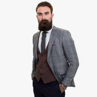 Happy Gentleman ELEGANTE villane kolmeosaline ülikond kontrastse pruuni vestiga