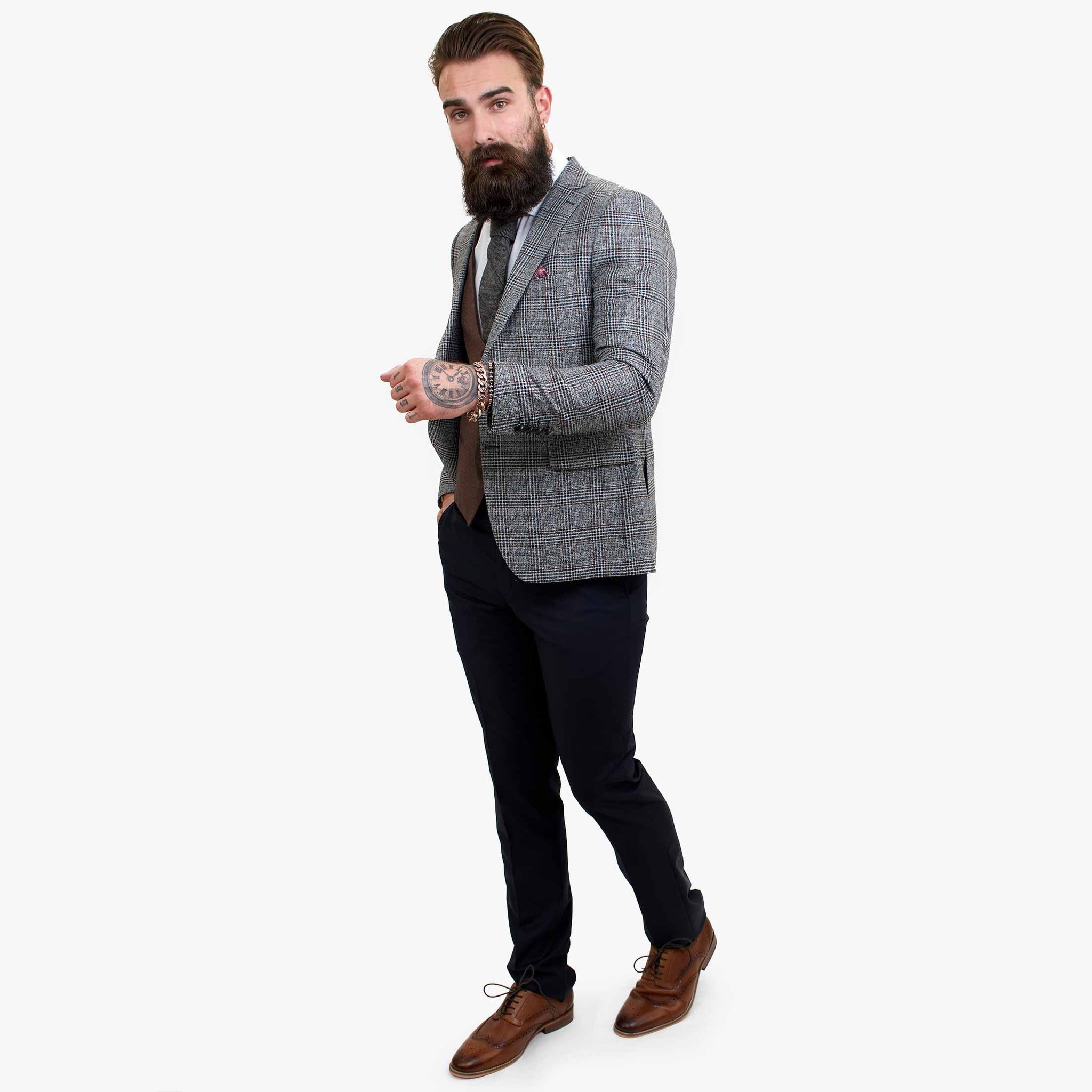 Happy Gentleman ELEGANTE villane kolmeosaline ülikond kontrastse pruuni vestiga