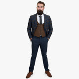 Happy Gentleman GRAZIE tumesinine villane kolmeosaline ülikond kontrastse pruuni vestiga
