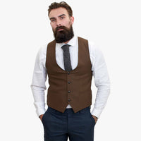 Happy Gentleman GRAZIE tumesinine villane kolmeosaline ülikond kontrastse pruuni vestiga