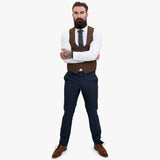 Happy Gentleman GRAZIE tumesinine villane kolmeosaline ülikond kontrastse pruuni vestiga