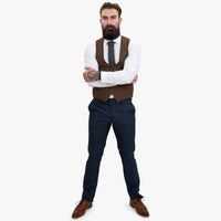 Happy Gentleman GRAZIE tumesinine villane kolmeosaline ülikond kontrastse pruuni vestiga