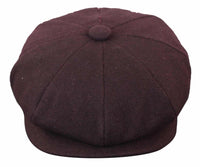 HT6363 - Meeste Vintage Tweed Newsboy Peaky Blinders nokamüts - Pruun/Veiniroheline