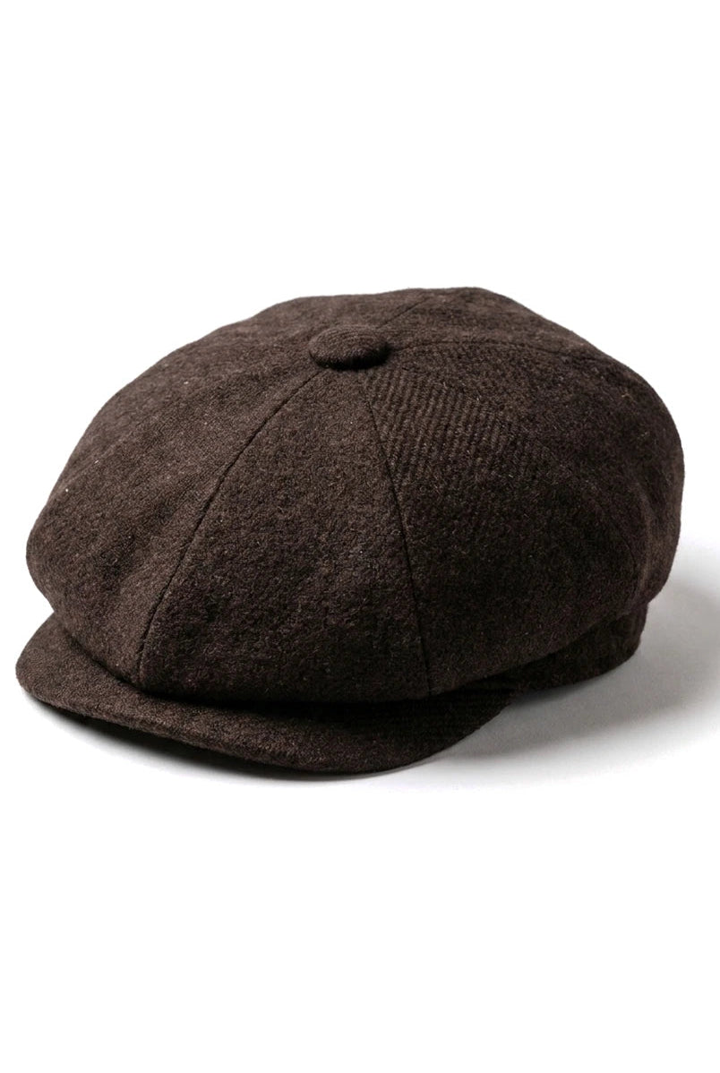 HT6363 - Meeste Vintage Tweed Newsboy Peaky Blinders nokamüts - Pruun/Veiniroheline