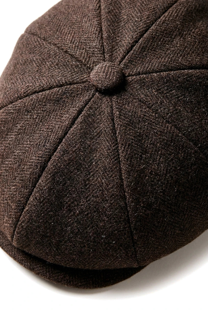 HT6363 - Meeste Vintage Tweed Newsboy Peaky Blinders nokamüts - Pruun/Veiniroheline