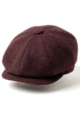 HT6363 - Meeste Vintage Tweed Newsboy Peaky Blinders nokamüts - Pruun/Veiniroheline