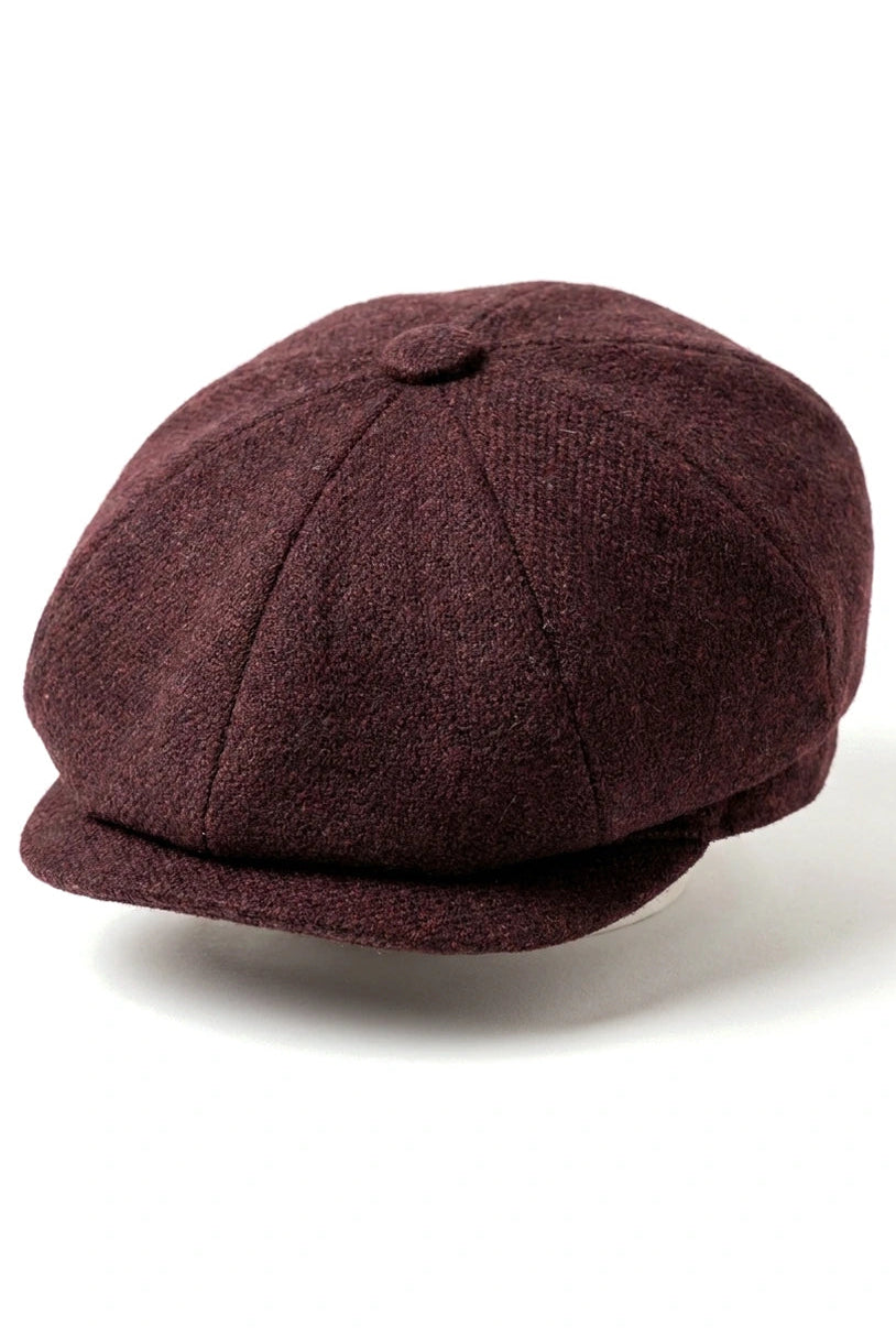 HT6363 - Meeste Vintage Tweed Newsboy Peaky Blinders nokamüts - Pruun/Veiniroheline