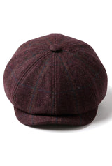 HT6363 - Meeste Vintage Tweed Newsboy Peaky Blinders nokamüts - Pruun/Veiniroheline