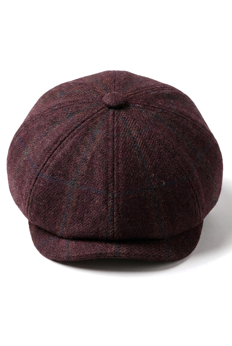 HT6363 - Meeste Vintage Tweed Newsboy Peaky Blinders nokamüts - Pruun/Veiniroheline