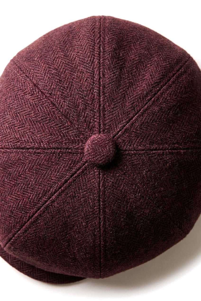 HT6363 - Meeste Vintage Tweed Newsboy Peaky Blinders nokamüts - Pruun/Veiniroheline