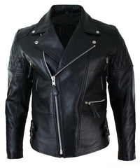 Ehtne nahk, risti lukuga, lehmanahast polsterdusega meeste bikerjakk, valge ja must, Brando Vintage-must