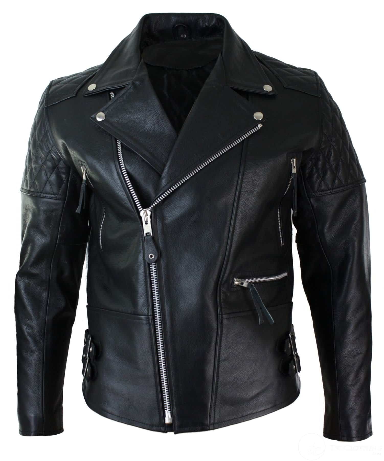 Ehtne nahk, risti lukuga, lehmanahast polsterdusega meeste bikerjakk, valge ja must, Brando Vintage-must