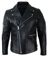 Ehtne nahk, risti lukuga, lehmanahast polsterdusega meeste bikerjakk, valge ja must, Brando Vintage-must