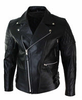 Ehtne nahk, risti lukuga, lehmanahast polsterdusega meeste bikerjakk, valge ja must, Brando Vintage-must