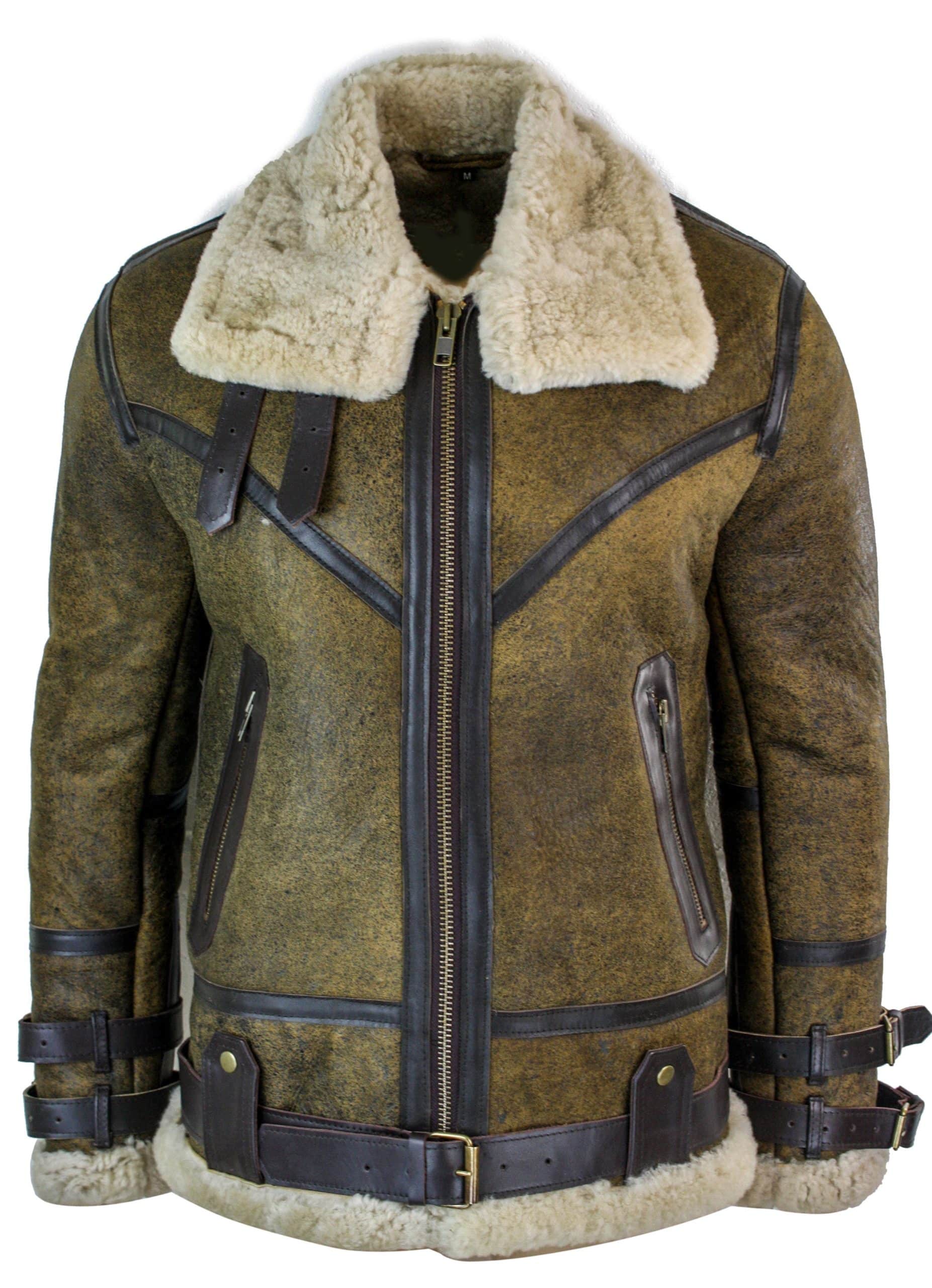 Infinity EK01 meeste Sherling ehtsast lambanahast Viking Vintage RAF jope, pruun kreemjas karusnahk