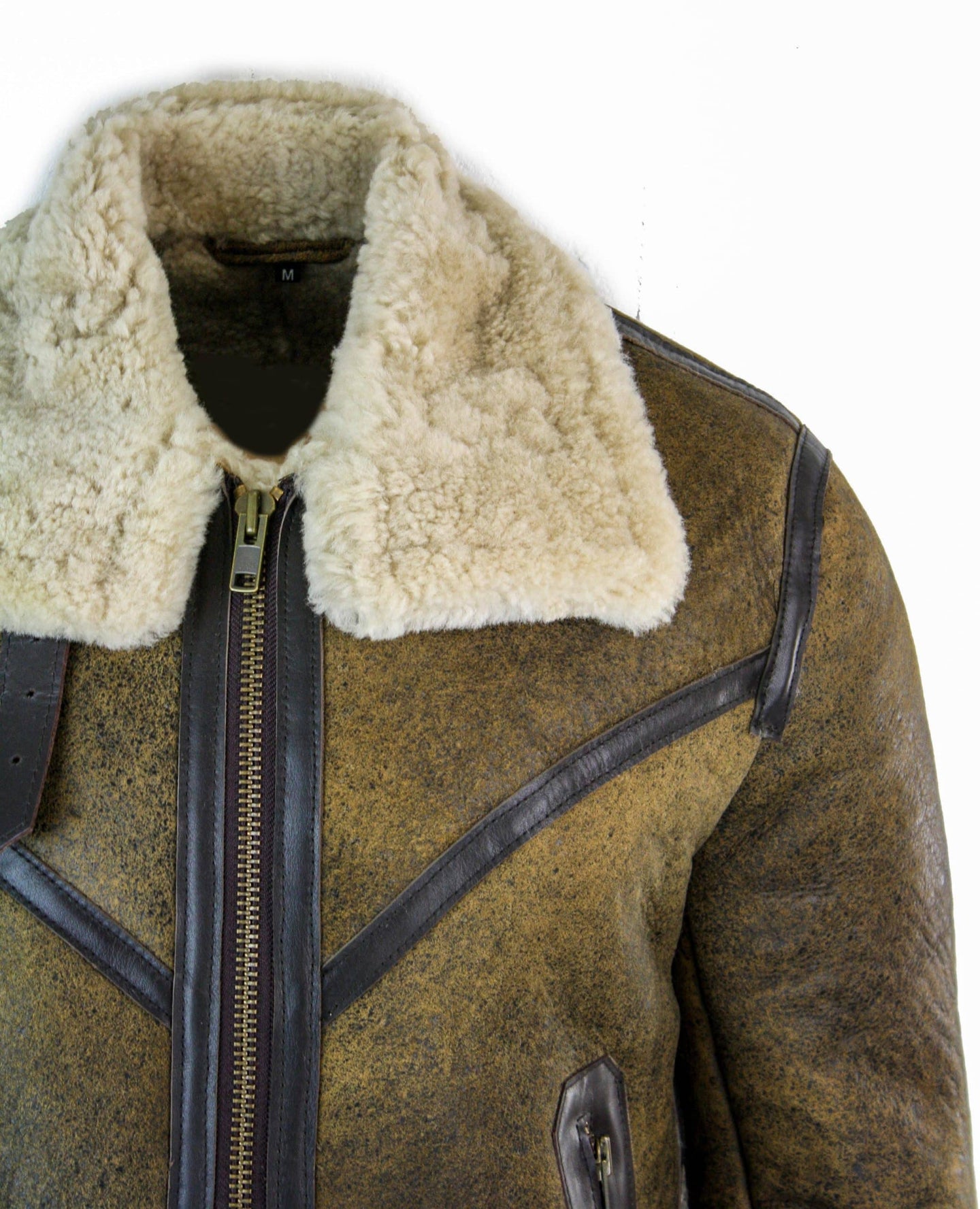 Infinity EK01 meeste Sherling ehtsast lambanahast Viking Vintage RAF jope, pruun kreemjas karusnahk