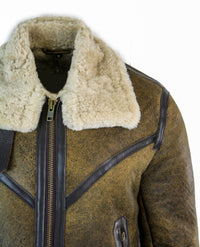 Infinity EK01 meeste Sherling ehtsast lambanahast Viking Vintage RAF jope, pruun kreemjas karusnahk