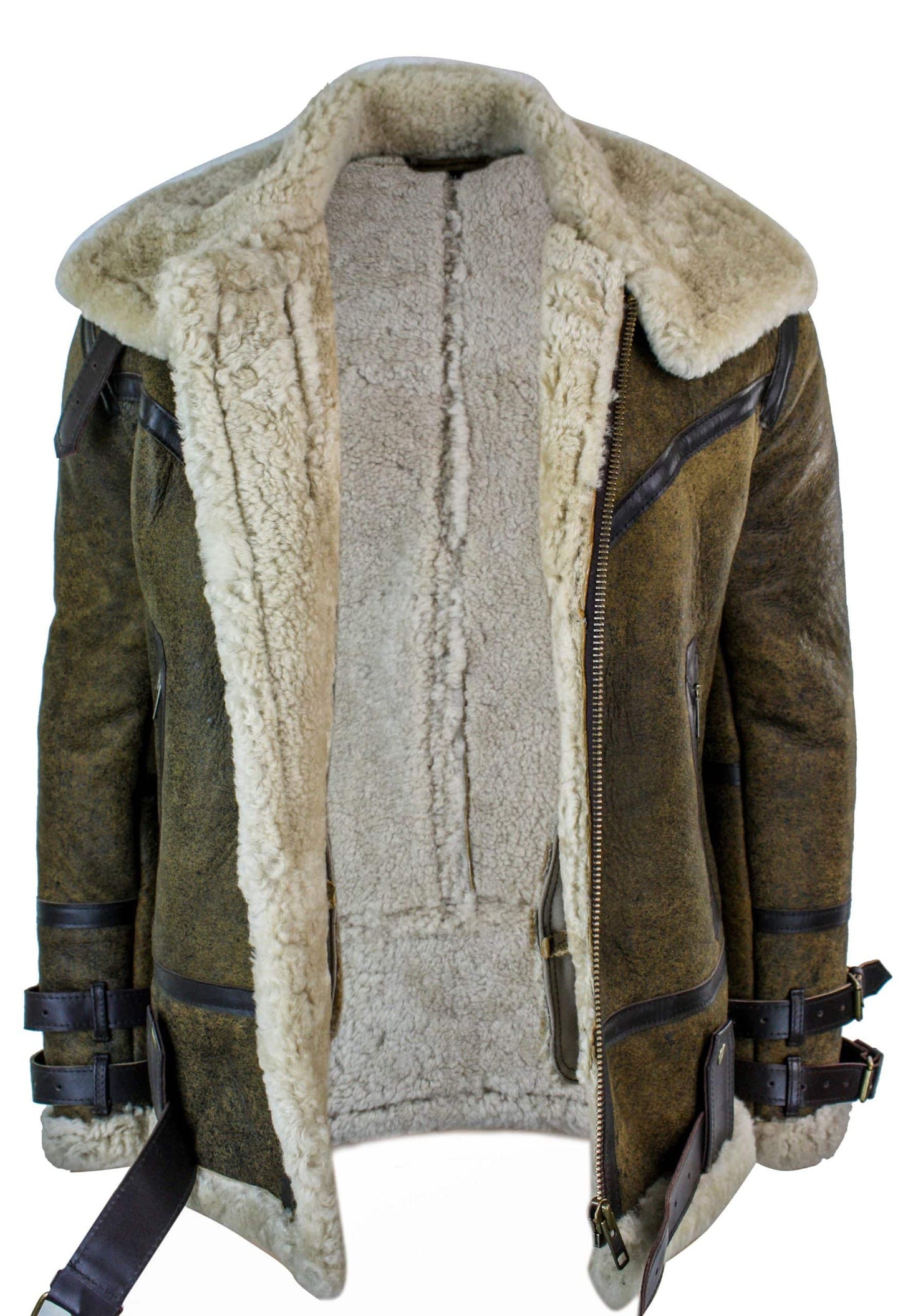 Infinity EK01 meeste Sherling ehtsast lambanahast Viking Vintage RAF jope, pruun kreemjas karusnahk