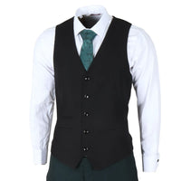 Jasper - meeste kolmeosaline oliivroheline ülikond musta vestiga