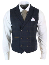 Meeste kaherealine kalasabamustriga tviidmustris Peaky Blinders vintage ruuduline vest tumesinine