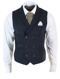 Meeste kaherealine kalasabamustriga tviidmustris Peaky Blinders vintage ruuduline vest tumesinine