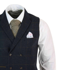 Meeste kaherealine kalasabamustriga tviidmustris Peaky Blinders vintage ruuduline vest tumesinine