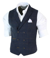 Meeste kaherealine kalasabamustriga tviidmustris Peaky Blinders vintage ruuduline vest tumesinine