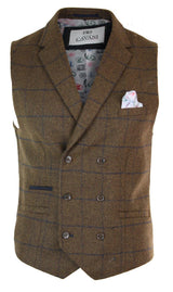 Meeste kaherealine kalasabamustriga tviidmustris Peaky Blinders vintage ruuduline vest tan-pruun