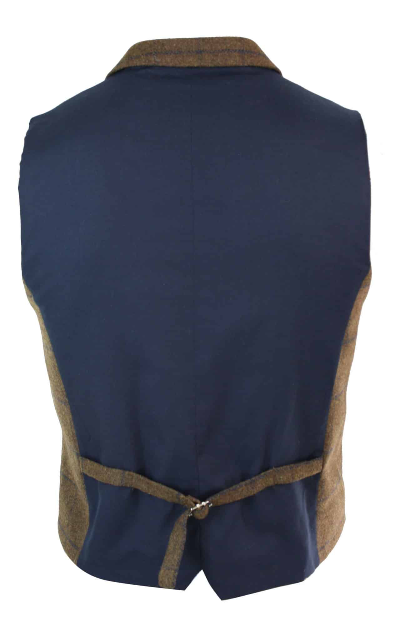 Meeste kaherealine kalasabamustriga tviidmustris Peaky Blinders vintage ruuduline vest tan-pruun