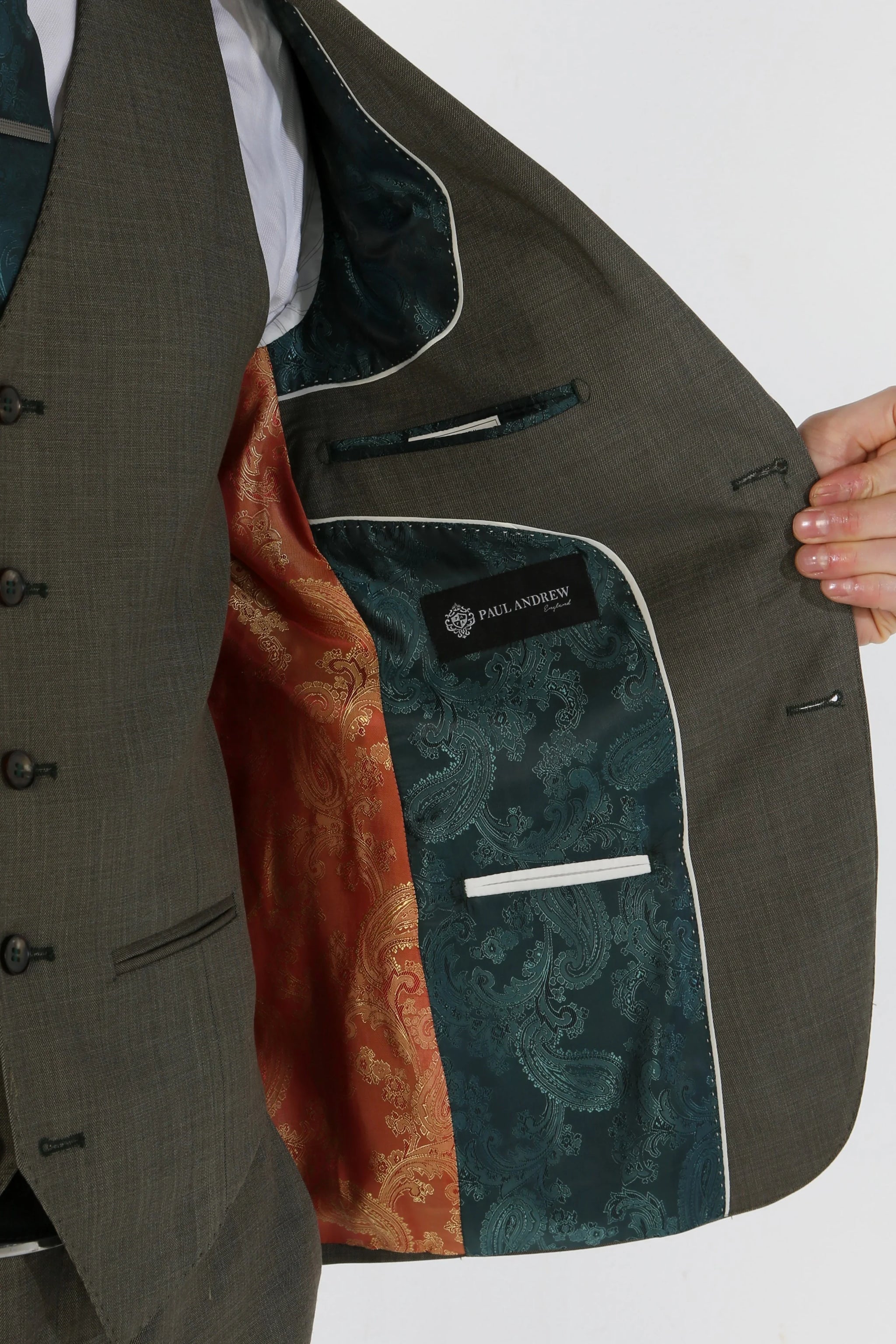 Kurt meeste salveiroheline kolmeosaline rätsepatööna valminud ülikond suvisteks pulmadeks