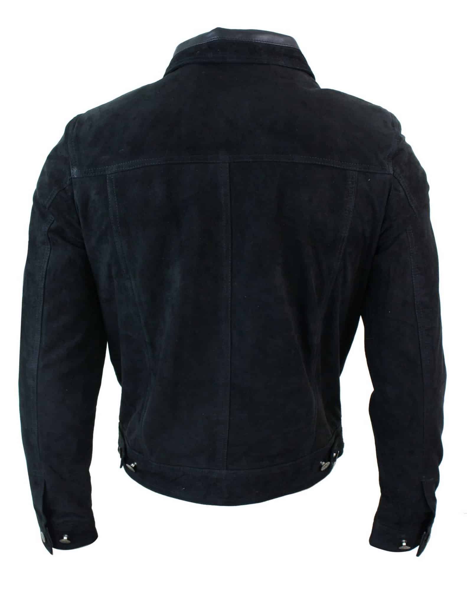 Ehtne seemisnahast meeste vintage lühike teksastiilis retro teksajakk vabaaja - must