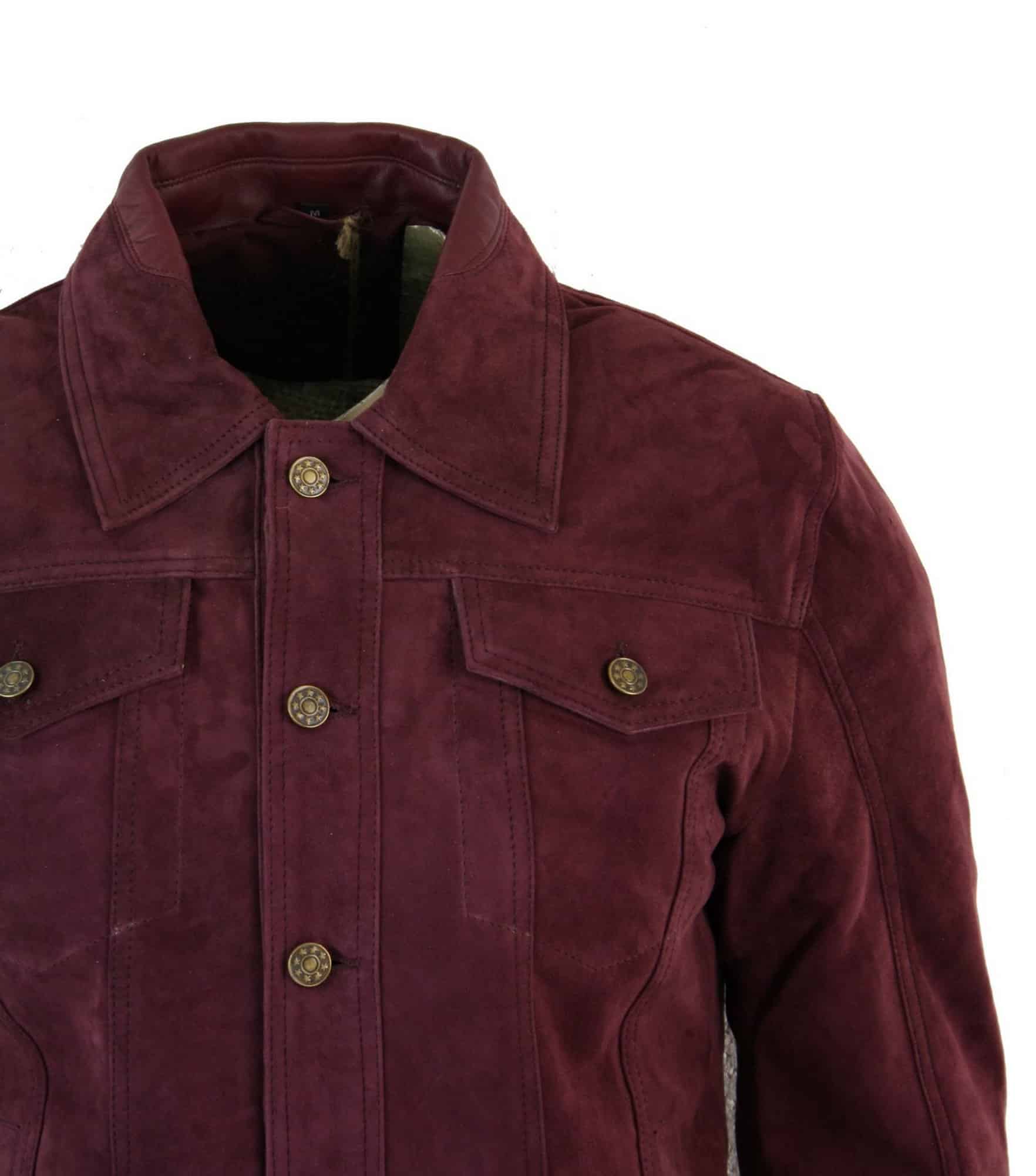 Ehtne seemisnahast meeste vintage lühike teksastiilis retro teksajakk vabaaja - burgundiapunane värv