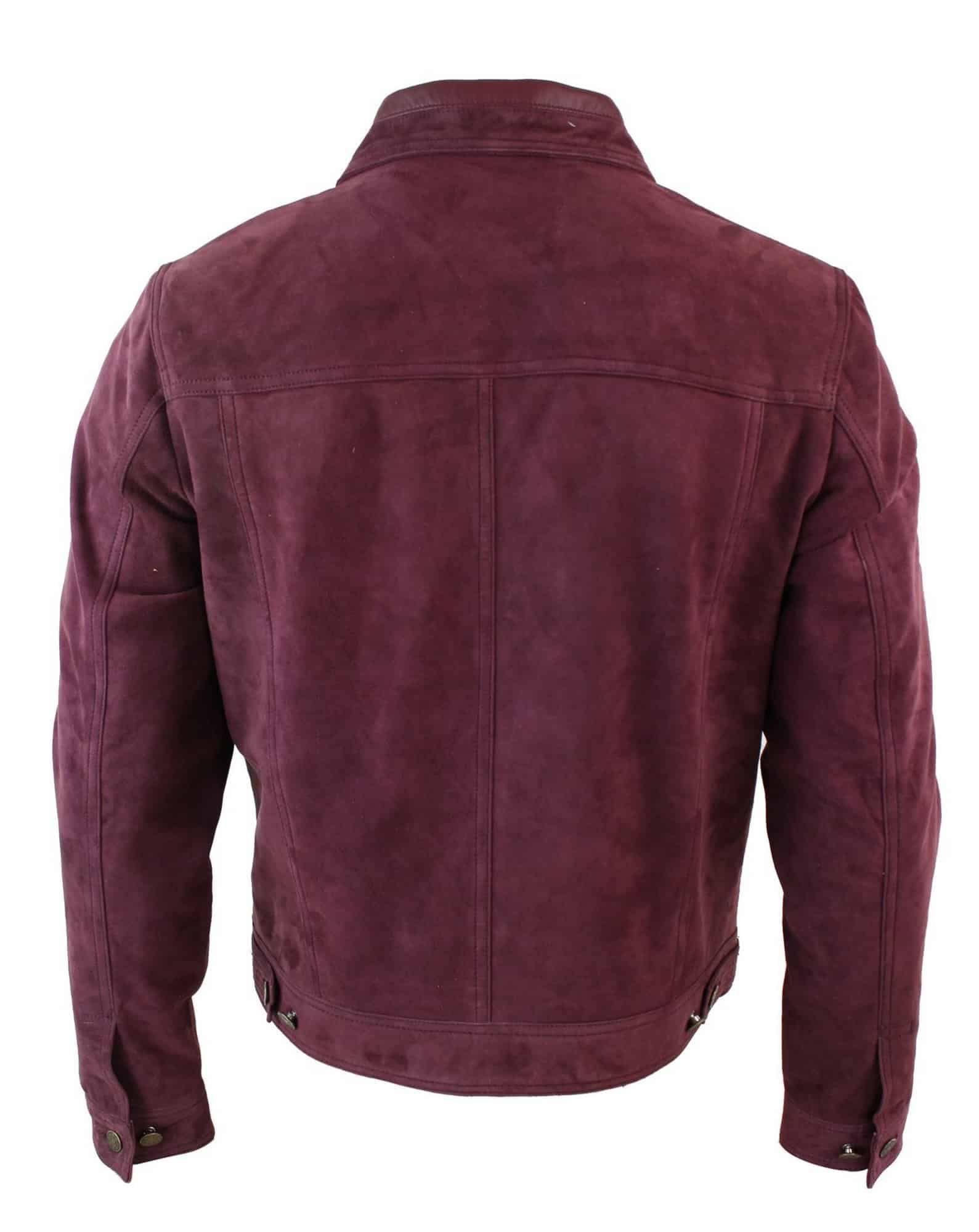 Ehtne seemisnahast meeste vintage lühike teksastiilis retro teksajakk vabaaja - burgundiapunane värv