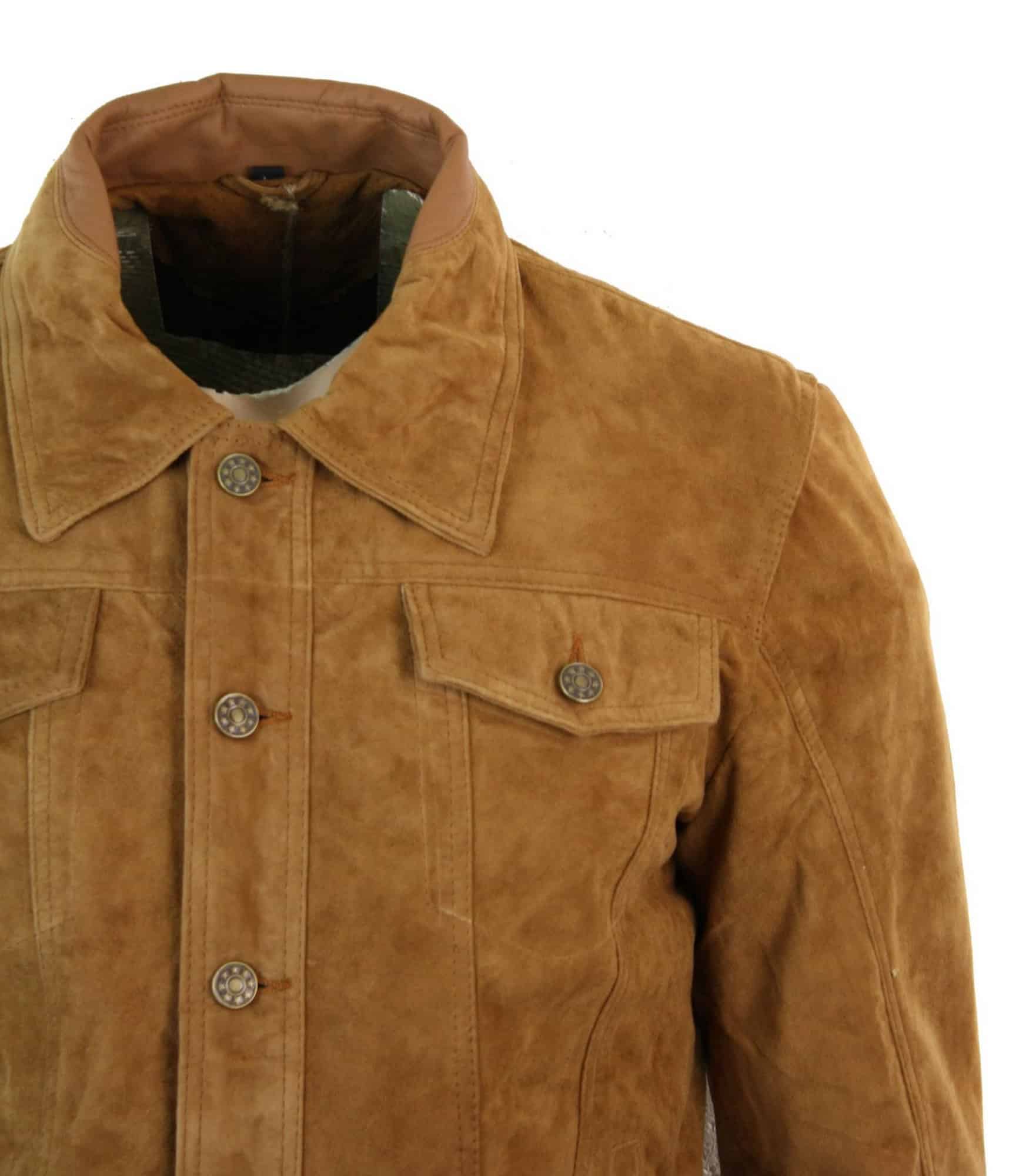 Ehtne seemisnahast meeste vintage lühike teksastiilis retro teksajakk vabaaja - pruun