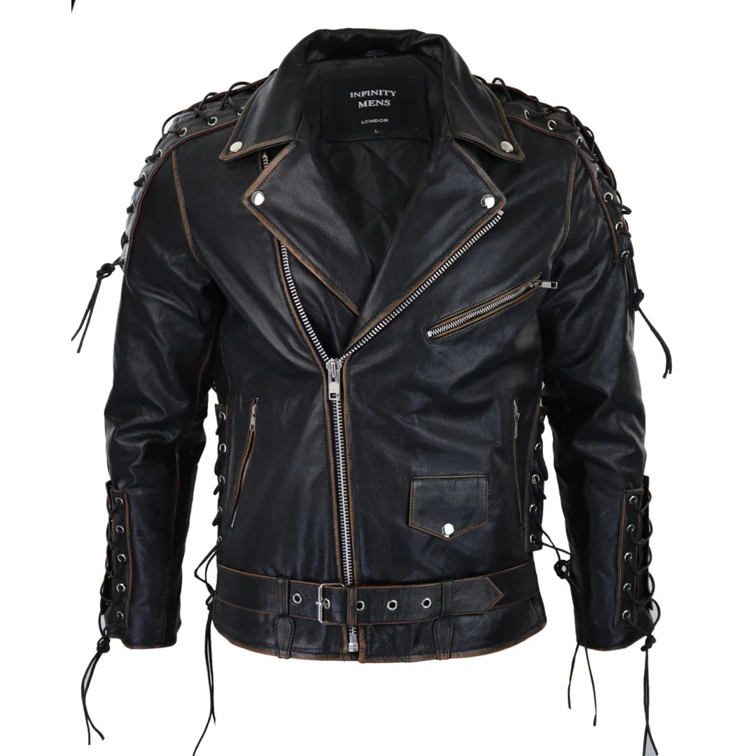 Meeste Live To Ride lehmanahast nahktagi originaal risti lukuga Brando Biker mootorrattaga