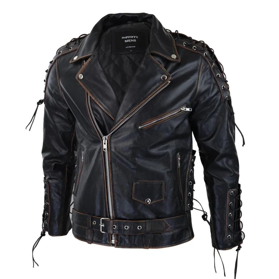 Meeste Live To Ride lehmanahast nahktagi originaal risti lukuga Brando Biker mootorrattaga