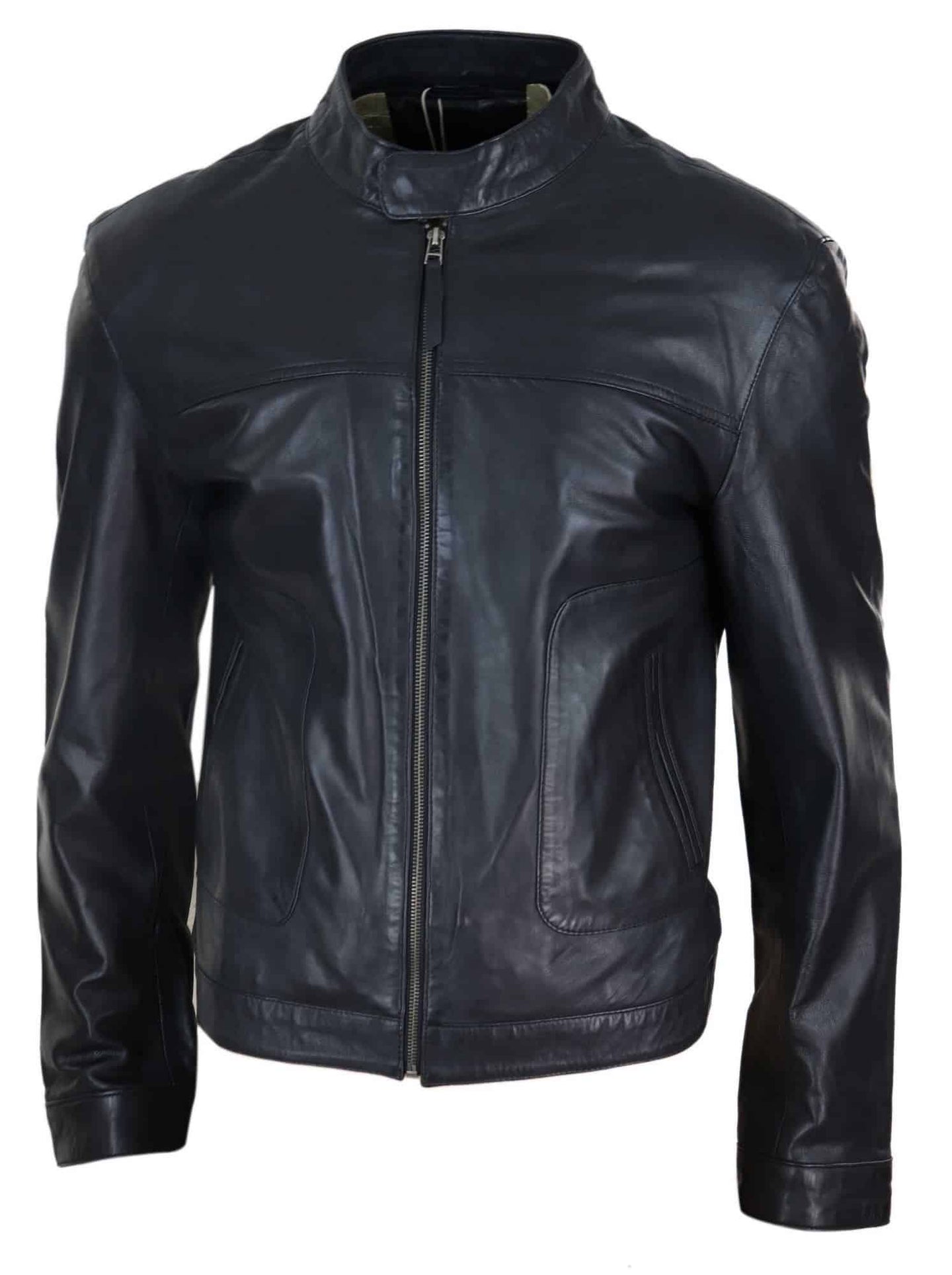 Klassikaline ehtsast nahast meeste bikerjakk - must