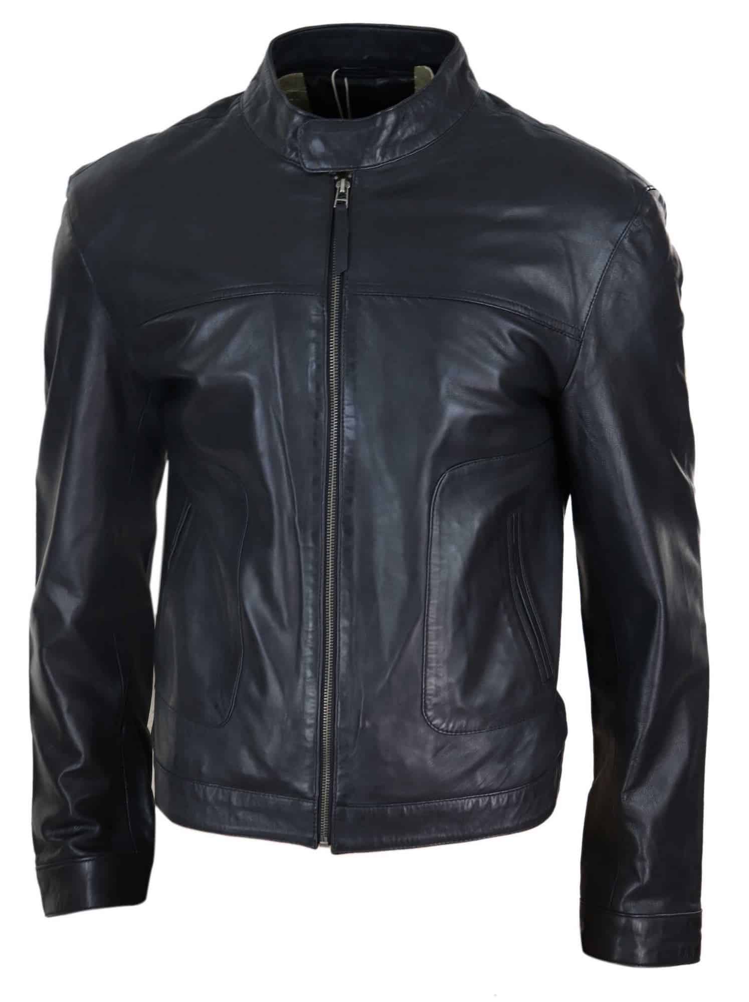 Klassikaline ehtsast nahast meeste bikerjakk - must