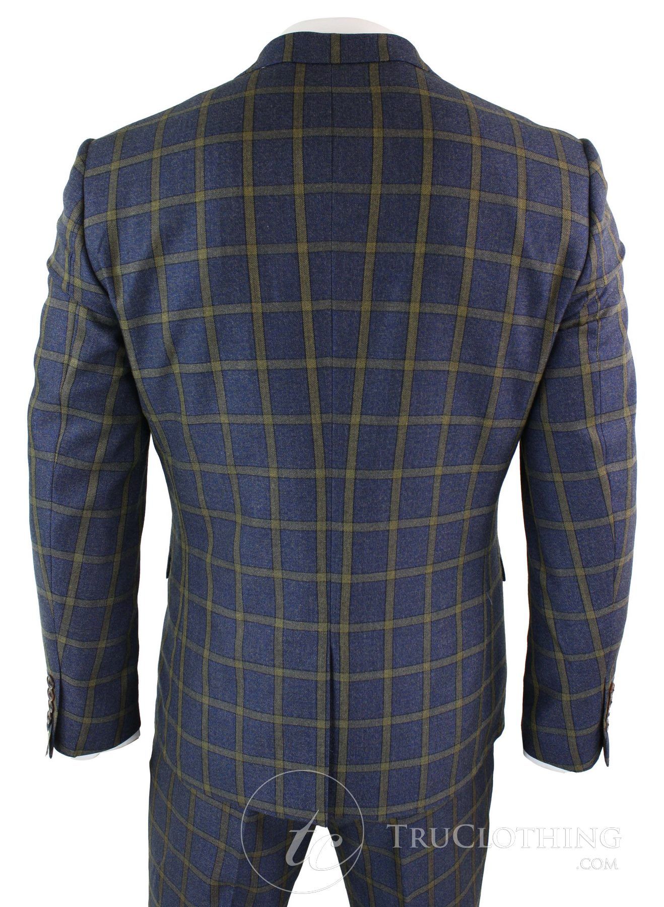 Marc Darcy SBC Roman - meeste 3-osaline sinine-kuldne slim fit ruuduline ülikond Marc Darcy pulmaballile