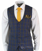 Marc Darcy SBC Roman - meeste 3-osaline sinine-kuldne slim fit ruuduline ülikond Marc Darcy pulmaballile