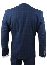 Marcos - meeste tumesinine ruuduline slim fit kolmeosaline ülikond