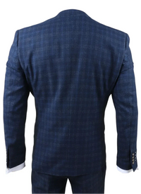 Marcos - meeste tumesinine ruuduline slim fit kolmeosaline ülikond