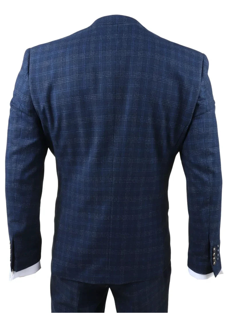 Marcos - meeste tumesinine ruuduline slim fit kolmeosaline ülikond