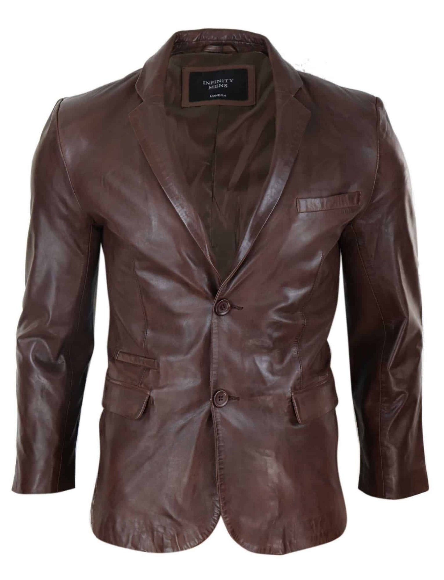 Meeste Slim Fit pruun nahast bleiser