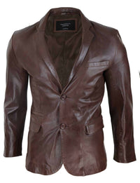 Meeste Slim Fit pruun nahast bleiser
