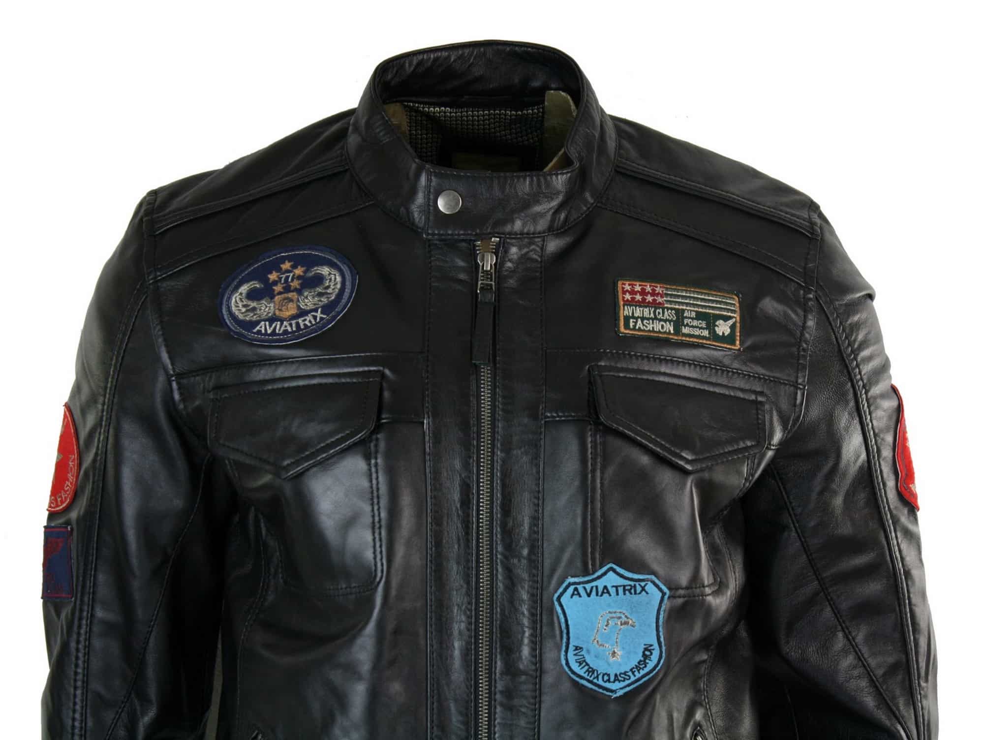 Aviatrix päris nahast meeste must lukuga jope, embleemi disainiga, USA piloodi vabaajajakk