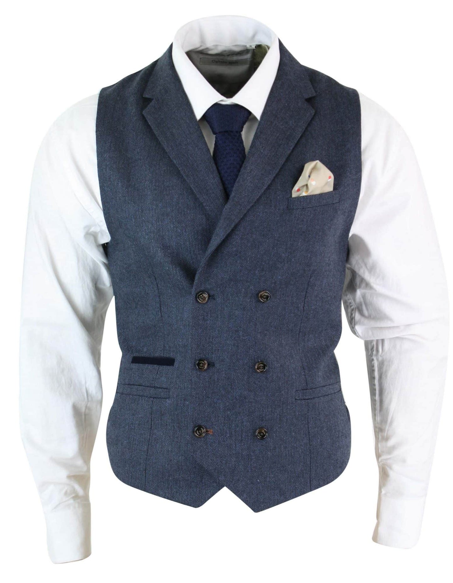 Cavani Martez - meeste kalasabamustriga tviidmustriga Gatsby Peaky Blinders klassikaline kaherealine vest - sinine