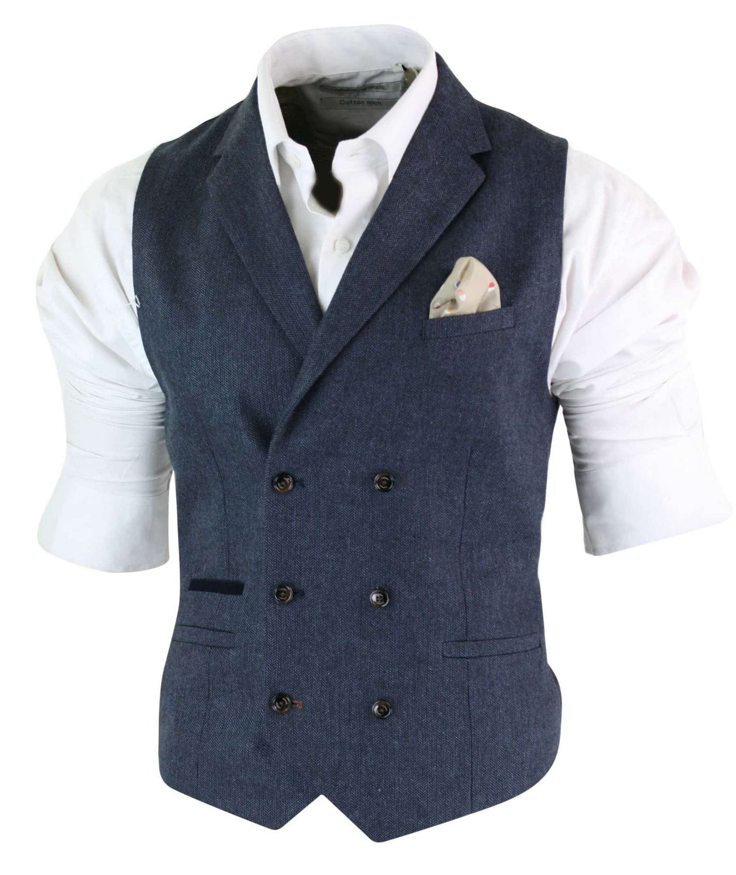 Cavani Martez - meeste kalasabamustriga tviidmustriga Gatsby Peaky Blinders klassikaline kaherealine vest - sinine