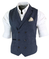 Cavani Martez - meeste kalasabamustriga tviidmustriga Gatsby Peaky Blinders klassikaline kaherealine vest - sinine